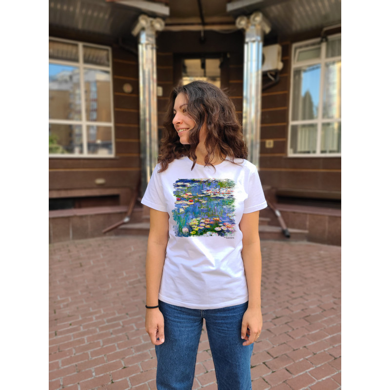 Футболка біла TiBi print Клод Моне "Водяні лілії" L