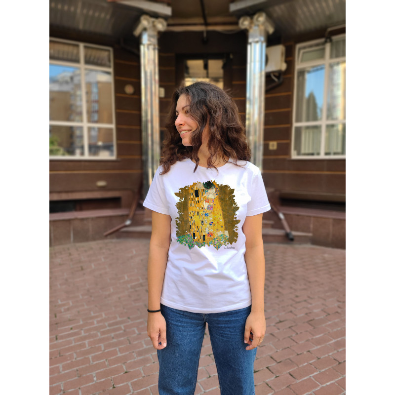 Футболка біла TiBi print Густав Клінт "Поцілунок" M