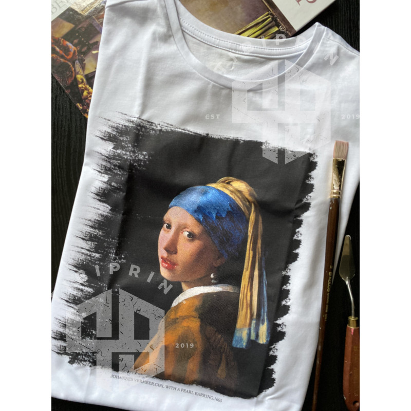 Футболка біла TiBi print Ян Вермер "Дівчина з перловою сережкою" L